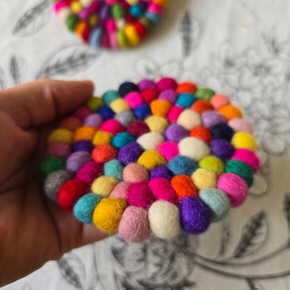 Holiday SALE 2 for 1!   Brand New Fair Trade Wool Felt Coasters Sets of 4 - Picture 3 of 4
